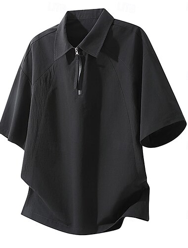  Homme Chemises en lin Polo Occasionnel Vacances Revers Manche Courte Mode Basique Couleur Unie Refroidissement Quart de zip Été Printemps Rose Claire Noir Abricot Chemises en lin