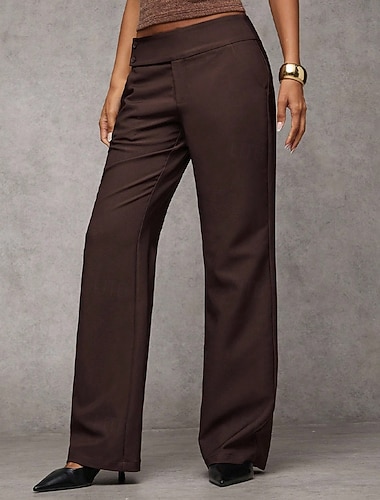  Dames Broek Pakken Vakantie Modieus Casual / Dagelijks Volledige lengte Hoge taille Effen Zak Recht been Comfort Inelastisch Streetwear Kantoor Werk Koffie Zomer Lente Herfst Normale pasvorm