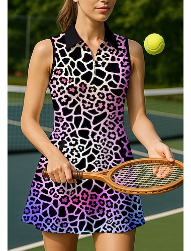  Naisten Leopardi Urheilumekko Tennispoolomekko Hihaton Vetoketju Neljänneksen postinumero Elastinen Hikeä siirtävä Hengittävä Lentopallo Tennis Golf Sänkyjen avaus Hameet Purppura Tennisvaatteet