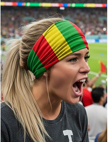  Elastische polyester haarband voor dames, verkrijgbaar in diverse streepmotieven. Rekbare haarband voor voetbalwedstrijden, teamondersteuning, dagelijks gebruik en wedstrijddagoutfits.