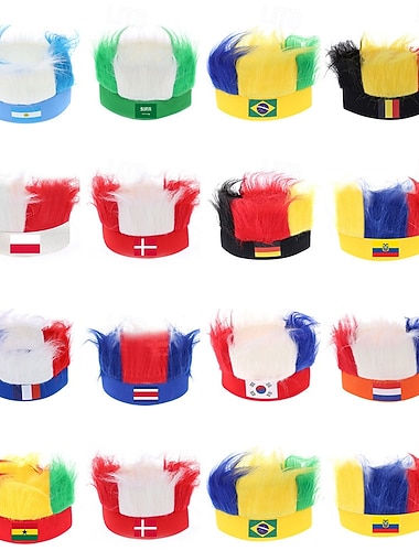  Visière de cheveux drapeau national 2026 - serre-tête perruque à pointes pour supporters de football multinationaux