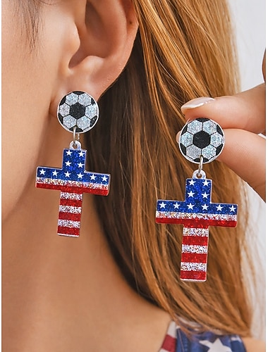  Boucles d'oreilles pendantes en acrylique aux couleurs de l'équipe féminine de football des États-Unis, disponibles en plusieurs styles. Bijoux patriotiques pour les supporters, parfaits pour les matchs, les journées de soutien, le football et au quotidie