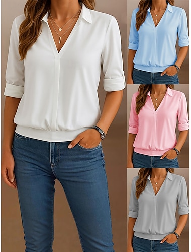  Dámské Košile Halenka Slátanina Bez vzoru stylové Klasické Moderní Dlouhý rukáv Košilový límec Běžné topy Denní Kancelář Dovolená Bílá Světlá růžová Šedá Světle modrá Léto Jaro Podzim