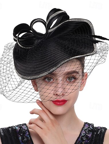  Fascinadores Poliéster Casamento Aniversário Vintage Estilo bonito Retro Com Tule Capacete Chapéu