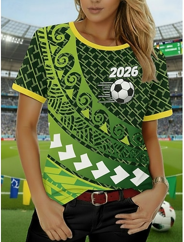  Per donna Maglietta Stampato Grafico Calcio Elegante Classico Casual Manica Corta Girocollo Top Regolari Quotidiano Sportivo Uscire Blu Viola Verde Cachi Estate Primavera