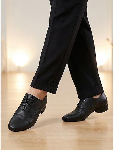  Chaussures de danse de salon noires pour hommes, chaussures d'entraînement classiques à lacets et à petit talon pour les danses latines et le tango &danse sociale