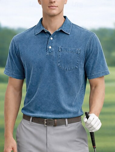  男性用 ポロシャツ アシッドウォッシュシャツ カジュアル スポーツ 折襟 半袖 スポーツ 近代の 平織り ポケット 高通気性 春夏 ブルー ブラック ピンク ネイビーブルー パープル グリーン ポロシャツ