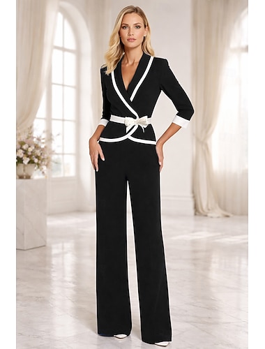  Dames 2-delige pakken Formeel Bruiloft gast Bruiloft Chiffon Elegant 3/4 Mouw Geplooid Tot de grond Sjaalrevers