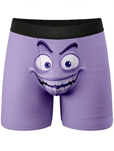  Herre Tegneserie Smilefjes Ansiktsuttrykk Elastiske boksershortser Badeshorts Boxer badeshorts Morsom Avslappet Hjem Strandferie Elastisk midje Fukttransporterende Pustende undertøy Designer Klær