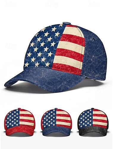  Unisex verstelbare pet met Amerikaanse vlag, polyester print, vintage stijl, geschikt voor de viering van het 250-jarig bestaan van de VS, Onafhankelijkheidsdag en dagelijks casual reizen.