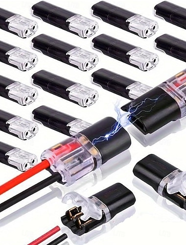  Dobbeltrådspluggkontakt med låsespenne, flammehemmende låsetrådhurtigkoblinger, egnet for nødreparasjoner, kabling i hjemmet og i bilen, enkel å bruke