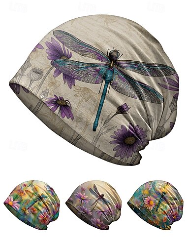  Damesmuts in bohemian stijl van polyester met libellen- en bloemenpatroon, veelkleurig, multifunctioneel nekwarmer, ideaal voor dagelijks gebruik, vakantie en reizen.
