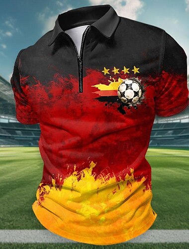  Fußball-Pokal 2026 Herren Fußball Deutschland Reißverschluss-Polo Kurzarm Polo-Shirts Umlegekragen Sportbekleidung Lässig Täglich Strand Straße Ferien 3D Druck Frühling & Sommer Rote