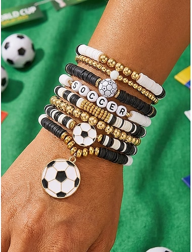  Ensemble de bracelets superposés pour femmes, en alliage et matériaux mixtes, ornés de ballons de sport. Bijoux empilables pour les fans de football, déclinés en plusieurs styles de ballons, parfaits pour les matchs, le soutien à votre équipe, le quotidie