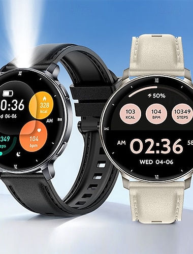  Умные часы со встроенным фонариком для мужчин и женщин, круглый фитнес-трекер с сенсорным HD-экраном, монитором сердечного ритма и сна, водонепроницаемые спортивные умные часы для Android и iOS,