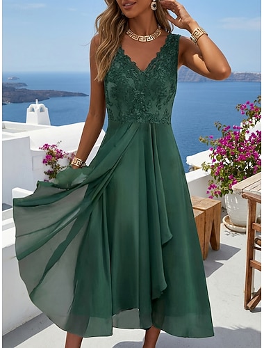  Dames Halflange jurk Kanten jurk Casual jurk Cocktail jurk Bruiloft gast jurk Streetwear Casual Vakantie Straat Feestdagen Normale pasvorm Mouwloos V-hals blauw Groen Zomer