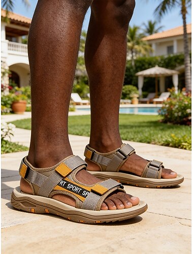  Herre utendørssportsandaler med borrelås, lette og slitesterke, komfortable for ferie, strandresorter og fotturer