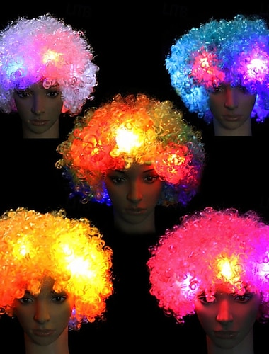  Perruque de supporter afro LED lumineux - Costume de fête de football 2026 pour USA Mexique et toutes les équipes