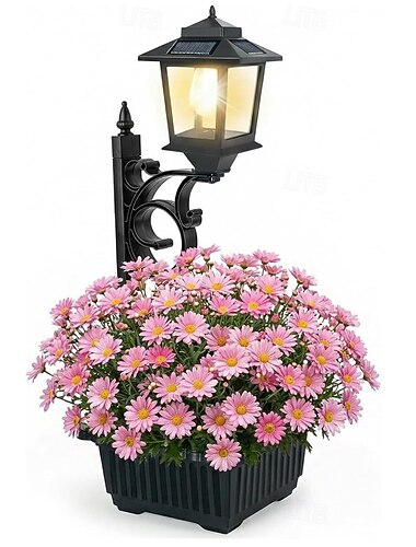  Lampa solarna doniczki ogrodowe na kwiaty prawdziwe lub sztuczne 2 w 1, lampa solarna na słupku - do montażu na ścianie lub wolnostojąca, wodoodporna lampa dekoracyjna na trawnik, patio