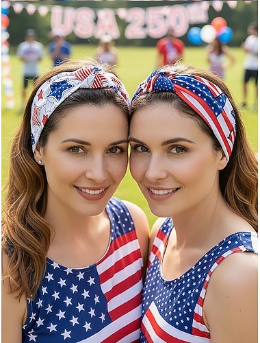  Dames boho polyester haarband met diverse Amerikaanse vlagmotieven, lichtgewicht zomerhaaraccessoire, perfect voor de viering van het 250-jarig bestaan van de VS, Onafhankelijkheidsdag en als casual accessoire voor elke dag.