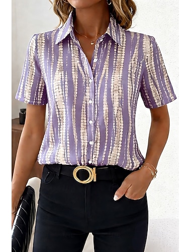  Dámské Košile Grafika Proužky Abstraktní Vinobraní Tropický vzhled stylové Krátký rukáv Košilový límec Běžné topy Denní Fialová Trávová zelená Khaki Léto Jaro