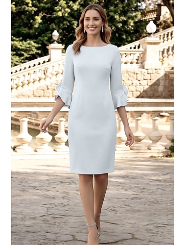  Cocktailkjoler Minimalistisk Kjole Cocktailfest Knelengde 3/4 Lengde Erme Juvel Nakke Høst Bryllupsgjest Chiffon med Volanger Kjoler