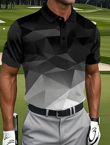  Herren Geometrisch Golf Sport-Poloshirts Kurzarm Polo-Shirts Hemden mit Kragen Lässig Athleisure Knöpfe Sommer Frühling Schwarz Grau