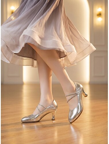  Pantofi de dans de salon aurii pentru femei cu baretă încrucișată cu strasuri, pantofi eleganți cu toc jos pentru vals, foxtrot &pantofi de dans clasici și confortabili, pentru antrenament