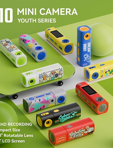  g10 mini actionkamera for barn &Tenåringer, 2K HD-videoopptaker med 230° roterbart objektiv &tft lcd-skjerm, bærbart lommekamera for vlogging, søtt kompakt digitalkamera for reiser, gaver til