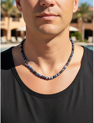  שרשרת אבן טבעית בסגנון בוהמי לגברים, רב צבעונית, מושלמת ללבוש יומיומי קז'ואל ולחופשות חוף