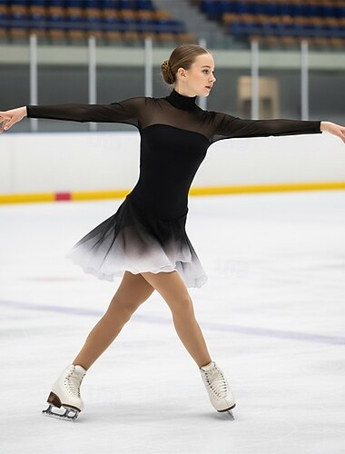  Klänningar till konståkning Dam Skridskor Klänningar Svart Grå Lappverk Öppen Rygg Elastisk Träning Tävling Skridskoplagg Klassisk Kristall / Strass Stenar Långärmad Skridskoåkning Konståkning