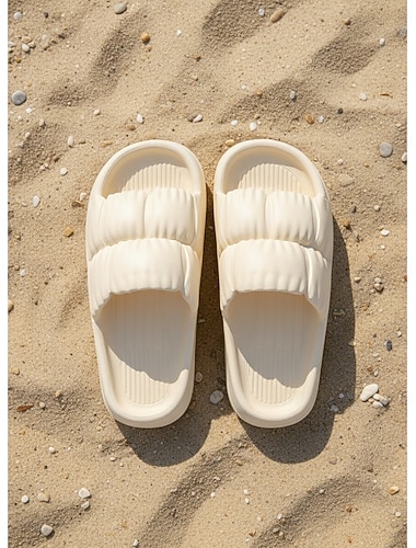  Dames slippers in levendig groen met wolkjesprint - comfortabele, gevoerde platte sandalen met zachte zool voor strandvakanties en reizen naar tropische eilanden. &Casual zomerse chic aan het zwembad