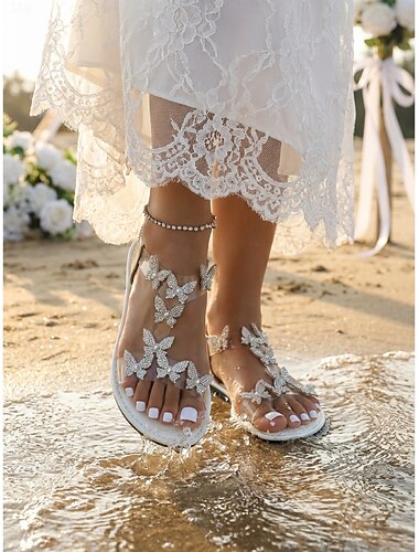  Witte bruidssandalen voor dames - elegante strandbruidsschoenen met strassvlinders