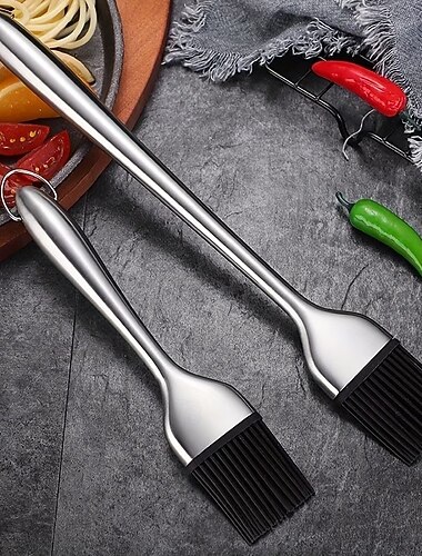 2 pennelli da cucina in acciaio inossidabile resistenti con manico ergonomico - antiaderenti e resistenti al calore, adatti per barbecue, cottura al forno, cucina, grigliate, pancake, waffle,