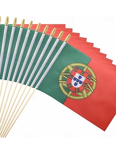  25er-Pack kleine portugiesische Handflaggen (Mini-Portugiesische Flaggen am Stiel, 5x8 Zoll) für Fußball-Weltmeisterschaftsspiele, Sportveranstaltungen, Partydekorationen, jubelnde Fans