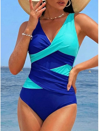  Femmes Maillots de Bain Une Pièce Monokini Maillot de bain Contrôle du ventre Taille haute Mince Dos nu Vacances Tenues de plage Couleur Unie Col en V Sans manches Maillots de bain