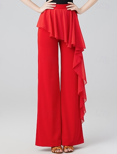  Damesbroek met wijde pijpen voor Latijns-Amerikaanse dans, met een overlay van chiffon.