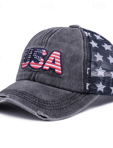  Patriotische Baseballkappe aus gewaschener Baumwolle mit gesticktem Stern der amerikanischen Flagge, Vintage-Trucker-Cap im Used-Look, Mesh-Cap für Damen und Herren, zum 4. Juli, Unabhängigkeitstag,