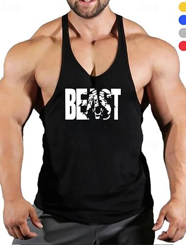  Voor heren Grafisch Brief Training tanktop Hardlooptanktop Fitness tanktop Zomer Mouwloos Sneldrogend Vochtregelerend Sportschooltraining Actieve training Oefening blauw Zwart Geel Sportkleding