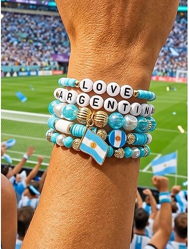  Ensemble de bracelets superposés aux couleurs des drapeaux pour femmes, bijoux empilables en alliage pour supporters de différents pays, parfaits pour les matchs de football, le soutien à l'équipe, le quotidien et les tenues de jour de match.