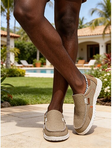  Instappers van canvas voor heren, flexibel en zacht, comfortabele outdoorschoenen voor op reis, dagelijks gebruik en vrijetijdsactiviteiten.