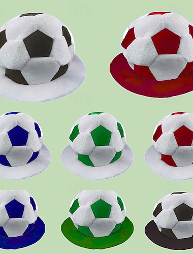  Chapéu de pelúcia em formato de bola de futebol para torcedor da Copa do Mundo de Futebol de Verão, boné divertido para fantasia de futebol, acessórios para torcedor em festas esportivas, adereços