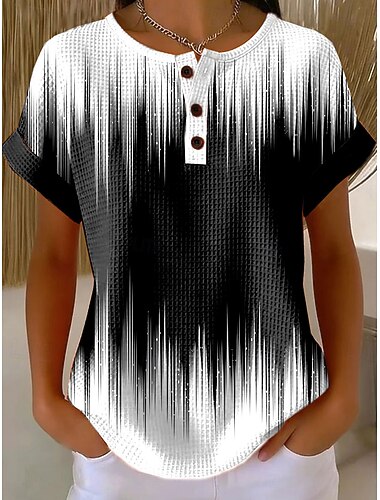  Női Waffle T-shirt nyomtatás grafika geometriai vintage stílusos klasszikus rövid ujjú kerek nyakú normál felsők napi fehér rózsaszín piros khaki nyár tavasz