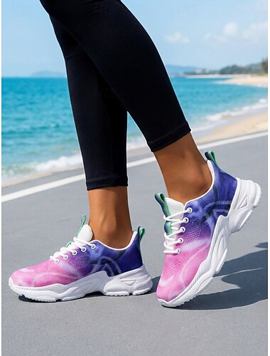  dameløpesko med tie-dye-mønster – pustende, lette joggesko i netting for jogging, strandløping og treningsstudio &fritidsklær