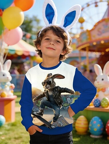  Påsk Pojkar 3D Grafisk Kanin Tröja Pullover Långärmad 3D-tryck Vår Höst Aktiv Mode Streetwear Barn 4-12 år Rund hals Ledigt Dagligen Utomhus Normal