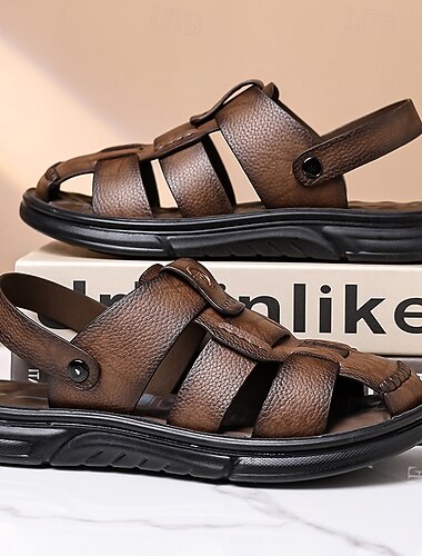  Herresandaler i kunstskinn – pustende stropper, justerbar hæl og fotseng, lett komfort, perfekt for strandferie, feriested, bassengkanten og utendørsaktiviteter