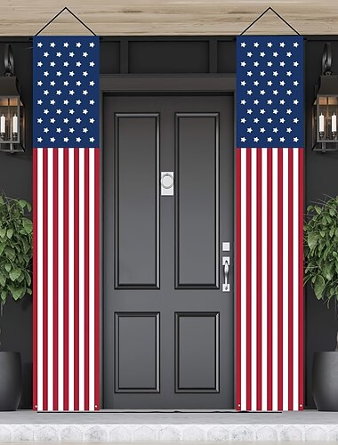  1 paio di striscioni da portico con bandiera americana patriottica, decorazione da appendere all'esterno per il 4 luglio, bandiere verticali in poliestere resistenti per il Memorial Day, il Giorno dei