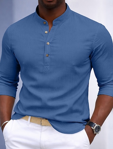  Męskie Koszula Koszule eleganckie Zapinana na guziki koszula Pullover Jednokolorowe Codzienny Biznes Czarny Biały Brązowy Ciemnoniebieski Długi rękaw Wieczorne Na każdy sezon Odzież Gładkie