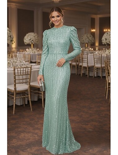  Szűk szabású Földig érő Esküvői vendég ruha Ünnepi ruha Estélyi ruha Báli ruhák Elegáns Hosszú ujj Terített nyak Diákbál Előírásos Flitteres val vel Csillogás