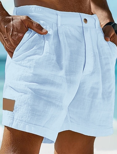  Herren Shorts Leinenshorts Sommershorts Strandshorts Baggy-Shorts Tasche Elastischer Bund Einfach Leicht Atmungsaktiv Knielang Outdoor Strand Ferien Urlaub Mode Blau Schwarz Unelastisch
